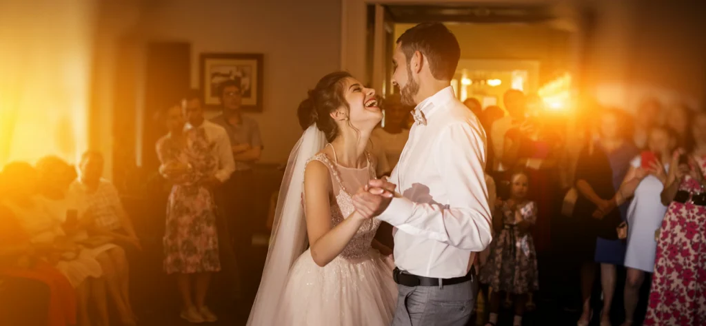 newly-married couple dancing