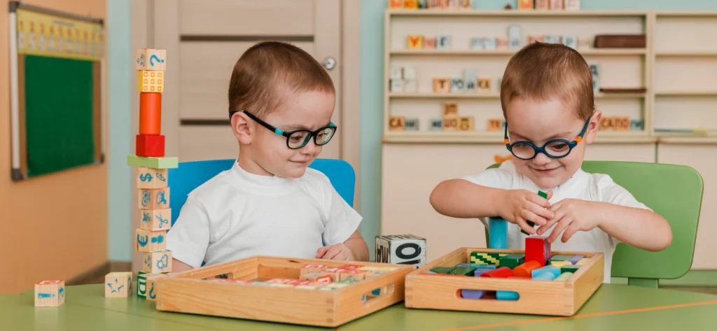 children playing with blocks in a childcare centre